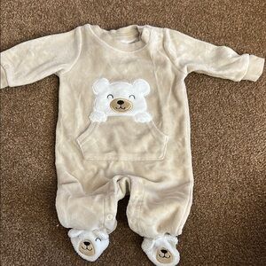 Cream Footie Pajamas with Bear Design